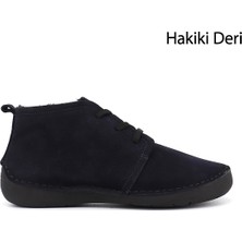Gönderi(r) Kadın Lacivert Süet  Bağcıklı Hakiki Deri Comfort Bot