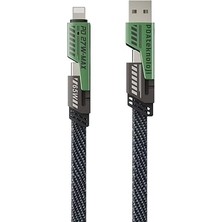 2 In 2 65W USB Type-C ve Lightning ile Uyumlu Örgülü Şarj ve Data Kablosu - 1.5m Siyah AZ-B10TH