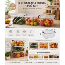 Loremp 14 Litre Kilitli Şeffaf Saklama Kutusu 3’lü Set – Istiflenebilir Kapaklı Düzenleme ve Depolama Kutusu