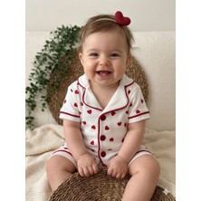 Tuem Baby %100 Pamuk Kız Bebek Kırmızı Kalp Desenli Kısa Kollu Şortlu Pijama Takımı(Ölçüleri Açıklamada)