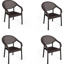 Adet Bambu Plastik Rattan Bahçe Balkon Teras Sandalyesi Gizli Metal Profil Ayaklı Kollu Sandalye B