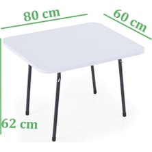 60X80 cm Kamp Masası, Piknik, Bahçe Balkon Plaj Masası Katlanır Masa-Beyaz