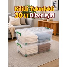 Loremp 2’li Set 30 Lt Kilitli Tekerlekli Saklama Kutusu Şeffaf Yatak Altı Düzenleyici Kutu 63X40X18 cm