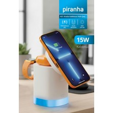 Piranha 15W Hızlı Şarj Destekli 4’ü 1 Arada Kablosuz Şarj Istasyonu | Rgb LED Işıklı | Manyetik | Telefon, Saat ve Kulaklık Uyumlu
