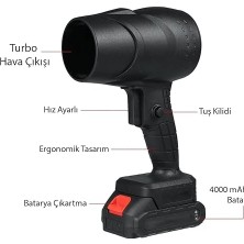 Volt 4000MAH Jet Turbo Hava Üfleyici Fan, Yüksek Güçlü, Toz Üfleyici, Güçlü Üfleyici, Çan