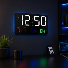 Velkar Dijital LED Duvar Saati Renkli Hd Ekran Tarih Sıcaklık Alarm Kumandalı