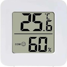 Mini Dijital Termometre ve Nem Ölçer, Iç Mekan, Beyaz, LCD Ekran, Gülümseme Yüz Ikonlu, 4.5x