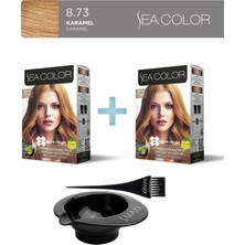 Sea Color 2'li Paket Set Saç Boyası 8.73 Karamel, Boya Tası ve Fırça Hediye!