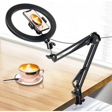 Kıskaçlı 10 Inch Youtuber LED Işıklı Halka Telefon Tutuculu Yüksekliği ve Açısı Ayarlanab
