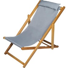Ahşap Katlanabilir Taşınır Şezlong. Plaj, Bahçe, Teras, Balkon Şezlongu. (Gri)