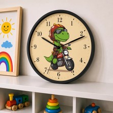 Defka Motorcu Dino Neon Renkli Canlı Çocuk Odası Duvar Saati