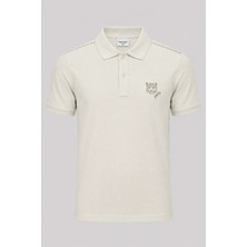 Piero Perla Kontür Jaguar Nakış Detaylı Slim Fit Erkek Polo Yaka Sütlü Kahve T-Shirt
