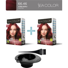 Sea Color 2'li Paket Set Saç Boyası 66.46 Ateş Kızılı, Boya Tası ve Fırça Hediye!