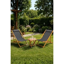 Ahşap Katlanabilir Şezlong Set, 3'lü Takım, Gürgen Ağacı, Kırmızı, Plaj, Bahçe, Teras, Ba