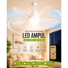 Formzen 30W Uzaktan Kumandalı Rüzgar Pervaneli Tavan Vantilatörlü Ampul 3 Renkli LED Ledli Avize E27 Duy