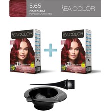 Sea Color 2'li Paket Set Saç Boyası 5.65 Çilek Kırmızısı, Boya Tası ve Fırça Hediye!