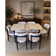 Toce Home Polo Serisi 80X130 Açılabilir Travertan Masa Takımı ve 6 Adet Polo Sandalye