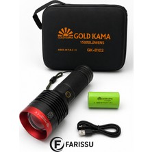 farissu GK-B102 15000 Lümen 150W Taktik El Feneri - Zoomlu, 1.5 Km Uzun Menzilli Şarj Edilebilir