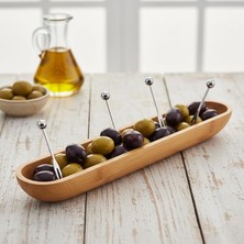 35CM Bambu Zeytinlik – Doğal Ahşap Oval Uzun Servis Tabağı | Meze Sunumu, Çerezlik, Atıştı