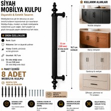 Yusa Stores Siyah Dolap Çekmece Kulpu 128 mm Mobilya Mutfak Banyo Dolabı Kulpu - 8 Adet