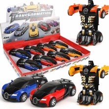 PopŞeker Bugatti Sürtmeli Robota Dönüşen Araba - 12.5 cm Tek Tuşla Otomatik Dönüşüm Oyuncak