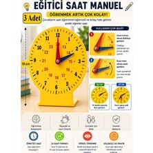 ArtMaster Ayaklı Eğitim Saati Manuel 18 cm 3 Adet Plastik Saat Modeli Kadran Akrep Yelkovan Saat Öğretimi Materyali