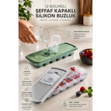 Karawent Home Şeffaf Kapaklı 12 Bölmeli Silikon Buzluk Kalıbı Kolay Çıkarılabilir Pratik Buz Küpü Kabı Krw-22
