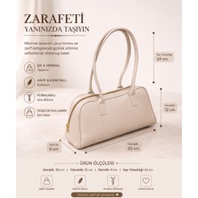 Elan Collection Kadın Çanta Retro Model Uzun Saplı Baget Şık Sportif ve Casual El ve Omuz Çantası Krem