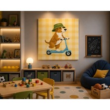 Othello Art Sevimli Köpek Scooter Kanvas Tablo – Çocuk Odası Için Eğlenceli Duvar Dekoru