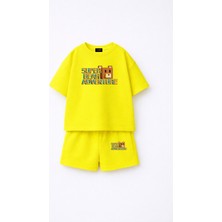Fasardi Super Bear Adventure Süper Ayı Baskılı Oversize %100 Pamuk Tişört Şort 2li Çocuk Takım