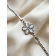 Aytekin Jewelry Çiçek Şeklinde Büyük Taşlı Bileklik 925 Ayar Gümüş