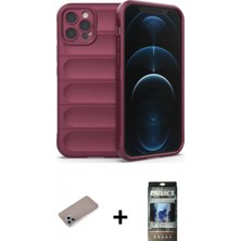 Marsilyan™- iPhone 12 Pro Kılıf Atlas Koleksiyonu - Siyah 34D Hayalet Izgaralı Cam + Shine Kamera Lens Koruma Cam - Sabe