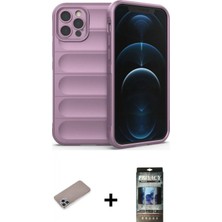 Marsilyan™- iPhone 12 Pro Kılıf Atlas Koleksiyonu - Siyah 34D Hayalet Izgaralı Cam + Shine Kamera Lens Koruma Cam - Sabe