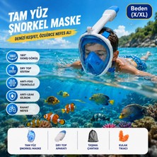 Hymark Tam Yüz Şnorkel Maske (X-Xl) Beden Panoramik Görüşlü Deniz Gözlüğü Dry Top Sistem Şnorkel Seti
