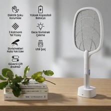 Sezy 3000V Yüksek Voltaj Şarjlı Elektrikli Sinek Raketi | Hem Masaüstü 2in1 Sivrisinek ve Böcek Öldürücü Sineksavar