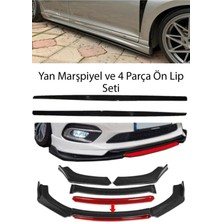 Sare Tuning Audi 200 F30 Düz Yan Marşpiyel + 4 Parça Kırmızı Ön Ek Piano Black Bodykit Set