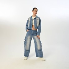 Loco Loco 09-15 Yaş Kız Çocuk Cepli Gabardin Pantolon - Mavi