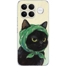 TechTree Poco F8 Ultra Uyumlu Babushka Yeşil Başörtülü Siyah Kedi Baskılı Silikon Kılıf