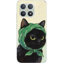 TechTree Poco F8 Pro Uyumlu Babushka Yeşil Başörtülü Siyah Kedi Baskılı Silikon Kılıf