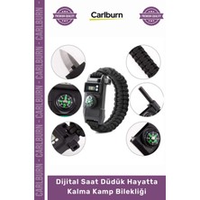 Carlburn #bileklik Sos LED Magnezyum Pusula Taktik Dijital Saat Düdük Hayatta Kalma Kamp Bilekliği