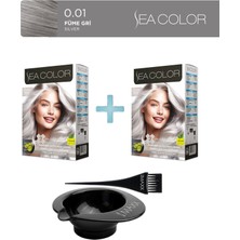Sea Color 2'li Paket Set Saç Boyası 0.01 Füme Gri, Boya Tası ve Fırça Hediye!