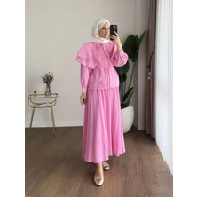 Miraydin Butik Kadın Dantel Yakalı Begonya Gömlekli Etekli Takım M2667 - Pembe