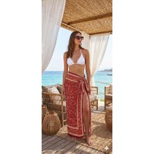 Nazzain Kilim Desen Bağlamalı Yırtmaçlı Pareo Plaj Eteği Bikini Üstü Plaj Giyim Yazlık Beachwear