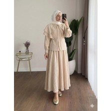 Miraydin Butik Kadın Dantel Yakalı Begonya Gömlekli Etekli Takım M2667 - Bej