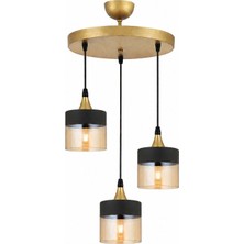 UltraMint Şık 3’lü Eskitme Bal Camlı Modern Sarkıt Avize, Salon, Mutfak, Yatak Odası