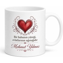 Tupya Gift Baba Yüreği Yazılı Kalp Tasarımlı Kupa Bardak Babalar Günü Hediye