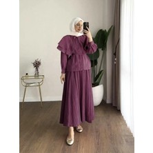 Miraydin Butik Kadın Dantel Yakalı Begonya Gömlekli Etekli Takım M2667 - Mürdüm