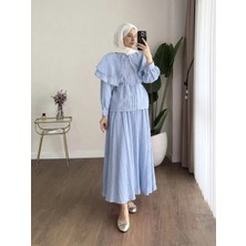 Miraydin Butik Kadın Dantel Yakalı Begonya Gömlekli Etekli Takım M2667 - Bebe Mavisi
