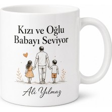Tupya Gift Kızı ve Oğlu Babayı Seviyor Yazılı Kupa Bardak Babalar Günü Hediye