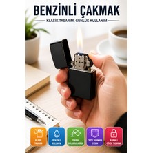 Open City Benzinli Çakmak Siyah Klasik Tasarım Yeniden Doldurulabilir Kapaklı Cep Tipi Kullanım Çakmağı